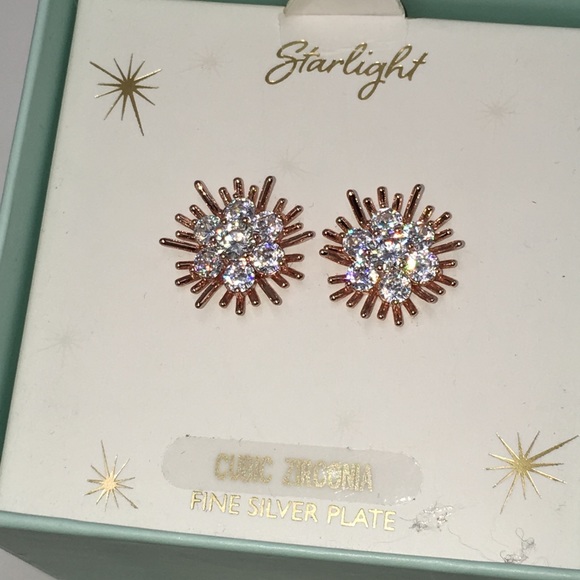 14k rose gold earrings diamond silver studs - Picture 4 of 7